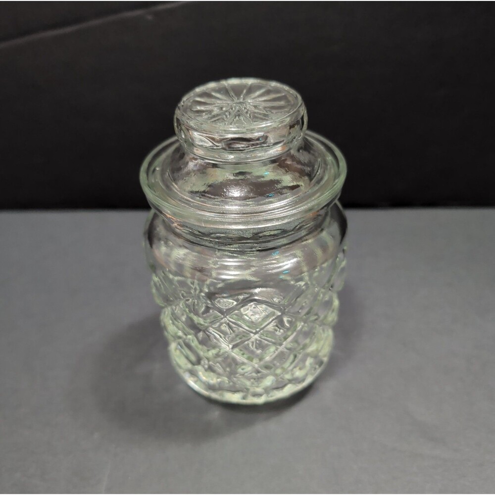 Vintage Small Clear Glass Jar Container with Lid